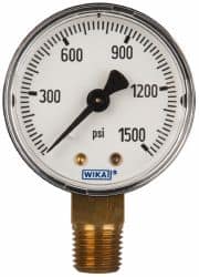 Wika - 2" Dial, 1/4 Thread, 0-1,500 Scale Range, Pressure Gauge - Lower Connection Mount, Accurate to 3-2-3% of Scale - Americas Industrial Supply