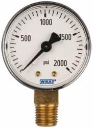 Wika - 2" Dial, 1/4 Thread, 0-2,000 Scale Range, Pressure Gauge - Lower Connection Mount, Accurate to 3-2-3% of Scale - Americas Industrial Supply