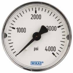 Wika - 2" Dial, 1/4 Thread, 0-4,000 Scale Range, Pressure Gauge - Center Back Connection Mount, Accurate to 3-2-3% of Scale - Americas Industrial Supply