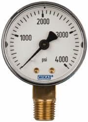 Wika - 2" Dial, 1/4 Thread, 0-4,000 Scale Range, Pressure Gauge - Lower Connection Mount, Accurate to 3-2-3% of Scale - Americas Industrial Supply