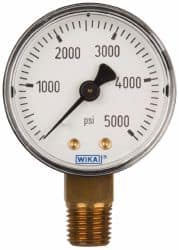 Wika - 2" Dial, 1/4 Thread, 0-5,000 Scale Range, Pressure Gauge - Lower Connection Mount, Accurate to 3-2-3% of Scale - Americas Industrial Supply