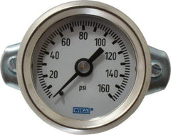 Wika - 1-1/2" Dial, 1/8 Thread, 0-160 Scale Range, Pressure Gauge - U-Clamp Panel Mount, Center Back Connection Mount, Accurate to 3-2-3% of Scale - Americas Industrial Supply