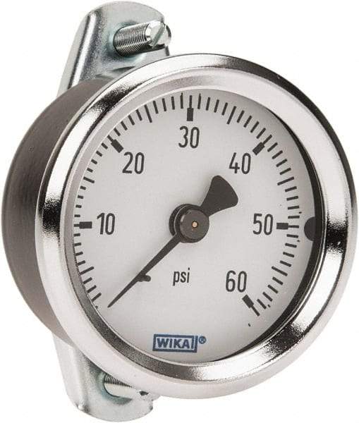 Wika - 2" Dial, 1/4 Thread, 0-60 Scale Range, Pressure Gauge - U-Clamp Panel Mount, Center Back Connection Mount, Accurate to 3-2-3% of Scale - Americas Industrial Supply