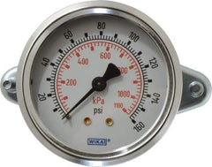 Wika - 2-1/2" Dial, 1/4 Thread, 0-160 Scale Range, Pressure Gauge - U-Clamp Panel Mount, Center Back Connection Mount, Accurate to 3-2-3% of Scale - Americas Industrial Supply