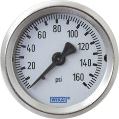 Wika - 2" Dial, 1/4 Thread, 0-160 Scale Range, Pressure Gauge - U-Clamp Panel Mount, Center Back Connection Mount, Accurate to 3-2-3% of Scale - Americas Industrial Supply