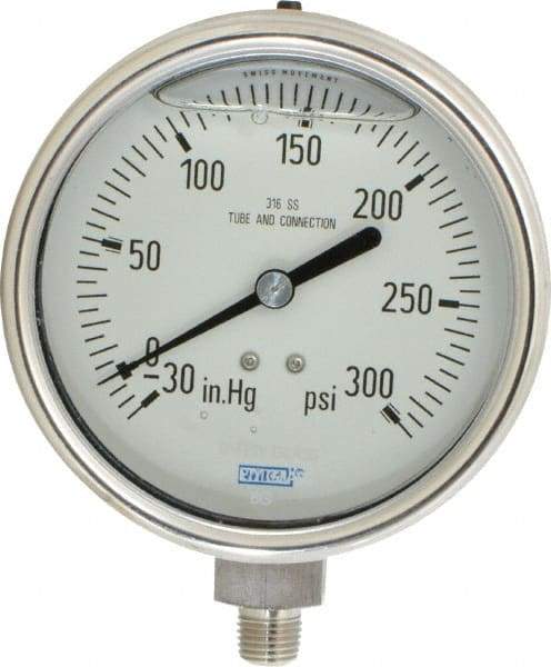 Wika - 4" Dial, 1/4 Thread, 30-0-300 Scale Range, Pressure Gauge - Lower Connection Mount, Accurate to 1% of Scale - Americas Industrial Supply