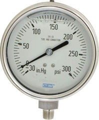 Wika - 4" Dial, 1/4 Thread, 30-0-300 Scale Range, Pressure Gauge - Lower Connection Mount, Accurate to 1% of Scale - Americas Industrial Supply