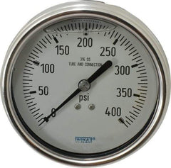 Wika - 4" Dial, 1/4 Thread, 0-400 Scale Range, Pressure Gauge - Lower Back Connection Mount, Accurate to 1% of Scale - Americas Industrial Supply