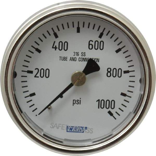 Wika - 2-1/2" Dial, 1/4 Thread, 0-1,000 Scale Range, Pressure Gauge - Center Back Connection Mount, Accurate to 2-1-2% of Scale - Americas Industrial Supply