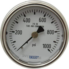 Wika - 2-1/2" Dial, 1/4 Thread, 0-1,000 Scale Range, Pressure Gauge - Center Back Connection Mount, Accurate to 2-1-2% of Scale - Americas Industrial Supply