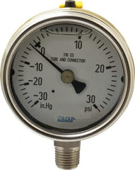 Wika - 2-1/2" Dial, 1/4 Thread, 30-0-30 Scale Range, Pressure Gauge - Lower Connection Mount, Accurate to 2-1-2% of Scale - Americas Industrial Supply