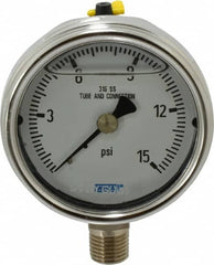 Wika - 2-1/2" Dial, 1/4 Thread, 0-15 Scale Range, Pressure Gauge - Lower Connection Mount, Accurate to 2-1-2% of Scale - Americas Industrial Supply