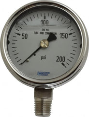 Wika - 2-1/2" Dial, 1/4 Thread, 0-200 Scale Range, Pressure Gauge - Lower Connection Mount, Accurate to 2-1-2% of Scale - Americas Industrial Supply
