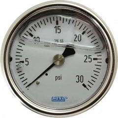 Wika - 2-1/2" Dial, 1/4 Thread, 0-30 Scale Range, Pressure Gauge - Center Back Connection Mount, Accurate to 2-1-2% of Scale - Americas Industrial Supply