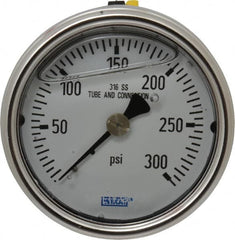 Wika - 2-1/2" Dial, 1/4 Thread, 0-300 Scale Range, Pressure Gauge - Center Back Connection Mount, Accurate to 2-1-2% of Scale - Americas Industrial Supply