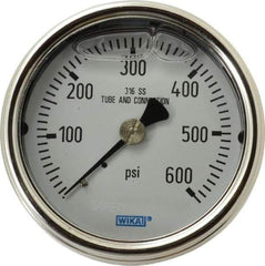 Wika - 2-1/2" Dial, 1/4 Thread, 0-600 Scale Range, Pressure Gauge - Center Back Connection Mount, Accurate to 2-1-2% of Scale - Americas Industrial Supply