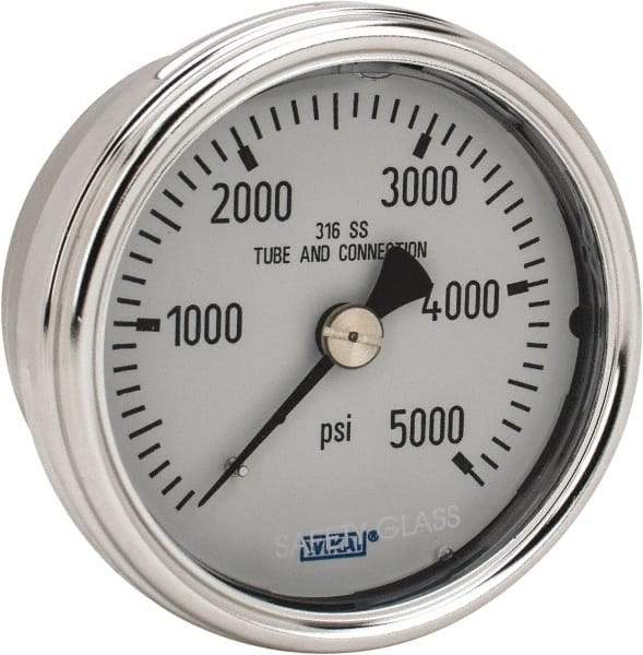 Wika - 2-1/2" Dial, 1/4 Thread, 0-5,000 Scale Range, Pressure Gauge - Center Back Connection Mount, Accurate to 2-1-2% of Scale - Americas Industrial Supply