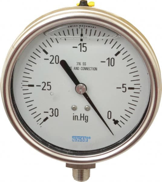 Wika - 4" Dial, 1/4 Thread, 30-0 Scale Range, Pressure Gauge - Lower Connection Mount, Accurate to 1% of Scale - Americas Industrial Supply