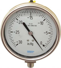 Wika - 4" Dial, 1/4 Thread, 30-0 Scale Range, Pressure Gauge - Lower Connection Mount, Accurate to 1% of Scale - Americas Industrial Supply