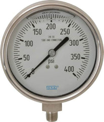 Wika - 4" Dial, 1/4 Thread, 0-400 Scale Range, Pressure Gauge - Lower Connection Mount, Accurate to 1% of Scale - Americas Industrial Supply