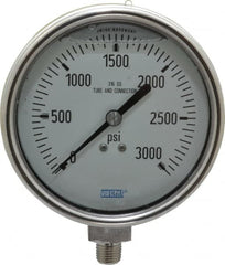 Wika - 4" Dial, 1/4 Thread, 0-3,000 Scale Range, Pressure Gauge - Lower Connection Mount, Accurate to 1% of Scale - Americas Industrial Supply