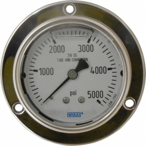 Wika - 2-1/2" Dial, 1/4 Thread, 0-5,000 Scale Range, Pressure Gauge - Lower Back Connection Mount, Accurate to 2-1-2% of Scale - Americas Industrial Supply