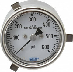 Wika - 2-1/2" Dial, 1/4 Thread, 0-600 Scale Range, Pressure Gauge - Lower Back Connection Mount, Accurate to 2-1-2% of Scale - Americas Industrial Supply