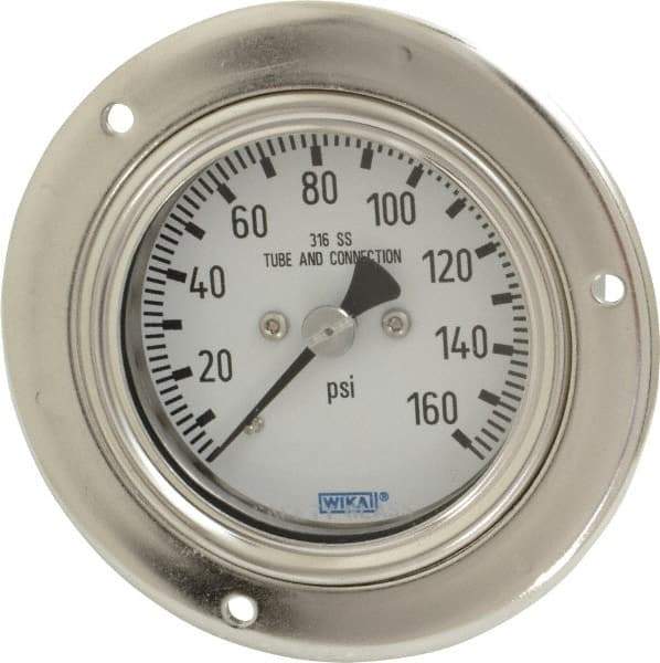 Wika - 2-1/2" Dial, 1/4 Thread, 0-160 Scale Range, Pressure Gauge - Lower Back Connection Mount, Accurate to 2-1-2% of Scale - Americas Industrial Supply