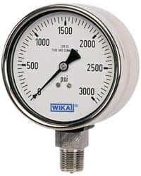 Wika - 2-1/2" Dial, 1/4 Thread, 600 Scale Range, Pressure Gauge - Lower Connection Mount, Accurate to 2-1-2% of Scale - Americas Industrial Supply