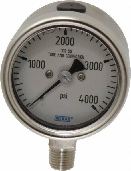 Wika - 2-1/2" Dial, 1/4 Thread, 0-4,000 Scale Range, Pressure Gauge - Lower Connection Mount, Accurate to 2-1-2% of Scale - Americas Industrial Supply