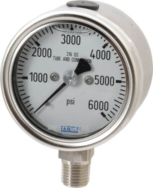 Wika - 2-1/2" Dial, 1/4 Thread, 0-6,000 Scale Range, Pressure Gauge - Lower Connection Mount, Accurate to 2-1-2% of Scale - Americas Industrial Supply