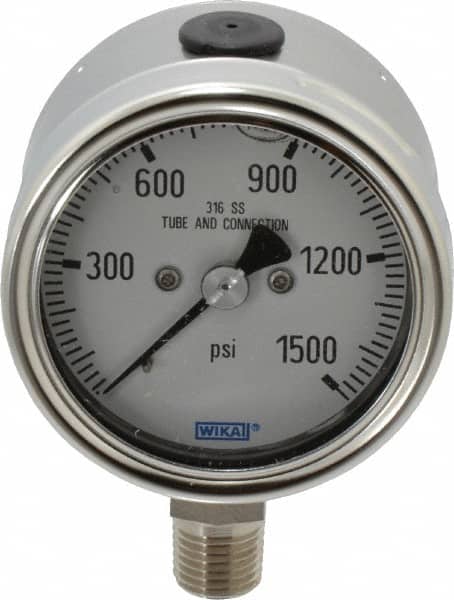 Wika - 2-1/2" Dial, 1/4 Thread, 0-1,500 Scale Range, Pressure Gauge - Lower Connection Mount, Accurate to 2-1-2% of Scale - Americas Industrial Supply