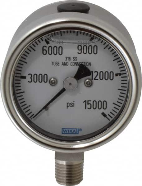 Wika - 2-1/2" Dial, 1/4 Thread, 0-15,000 Scale Range, Pressure Gauge - Lower Connection Mount, Accurate to 2-1-2% of Scale - Americas Industrial Supply