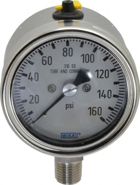 Wika - 2-1/2" Dial, 1/4 Thread, 160 Scale Range, Pressure Gauge - Lower Connection Mount, Accurate to 2-1-2% of Scale - Americas Industrial Supply