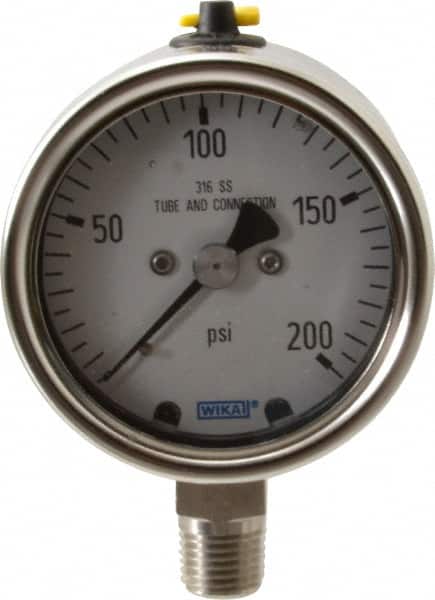 Wika - 2-1/2" Dial, 1/4 Thread, 200 Scale Range, Pressure Gauge - Lower Connection Mount, Accurate to 2-1-2% of Scale - Americas Industrial Supply