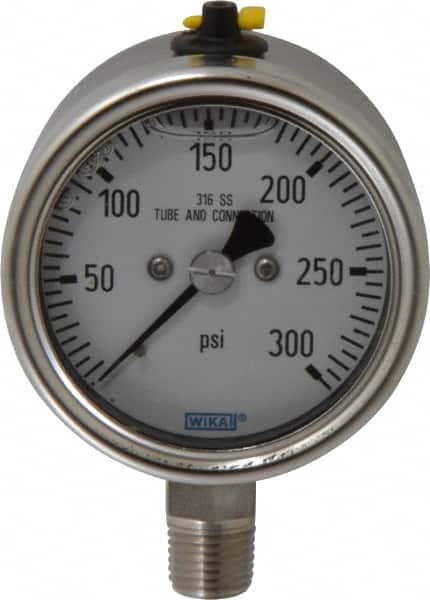 Wika - 2-1/2" Dial, 1/4 Thread, 300 Scale Range, Pressure Gauge - Lower Connection Mount, Accurate to 2-1-2% of Scale - Americas Industrial Supply