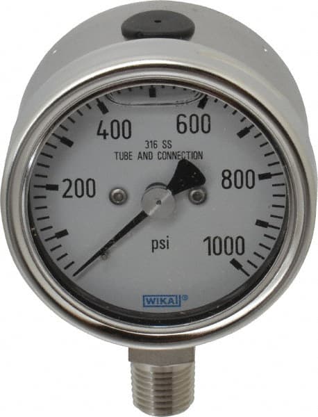 Wika - 2-1/2" Dial, 1/4 Thread, 1,000 Scale Range, Pressure Gauge - Lower Connection Mount, Accurate to 2-1-2% of Scale - Americas Industrial Supply