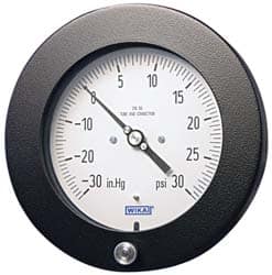 Wika - 4-1/2" Dial, 1/4 Thread, 30-0-100 Scale Range, Pressure Gauge - Lower Back Connection Mount, Accurate to 0.5% of Scale - Americas Industrial Supply