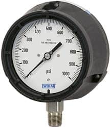 Wika - 4-1/2" Dial, 1/2 Thread, 30-0-150 Scale Range, Pressure Gauge - Lower Connection Mount, Accurate to 0.5% of Scale - Americas Industrial Supply