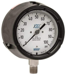 Wika - 4-1/2" Dial, 1/2 Thread, 0-100 Scale Range, Pressure Gauge - Lower Connection Mount, Accurate to 0.5% of Scale - Americas Industrial Supply