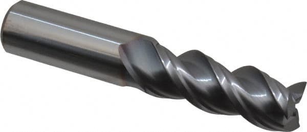 Niagara Cutter - 5/8", 1-5/8" LOC, 5/8" Shank Diam, 3-1/2" OAL, 3 Flute, Solid Carbide Square End Mill - Single End, TiCN Finish, Spiral Flute, 45° Helix, Centercutting, Right Hand Cut, Right Hand Flute, Series A345 - Americas Industrial Supply