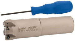 Iscar - 1-1/2" Cut Diam, 0.04" Max Depth, 1-1/4" Shank Diam, Weldon Shank Indexable High-Feed End Mill - Screw Holding Method, H600 WXCU 05 Insert, FF EWX-05 Toolholder, Through Coolant - Americas Industrial Supply