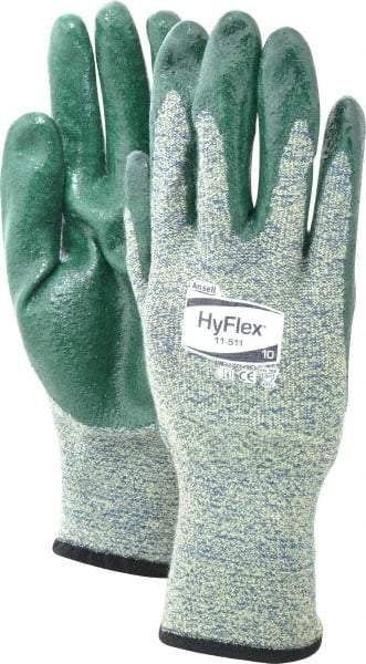 Ansell - Size XL (10), ANSI Cut Lvl 4, Abrasion Lvl 3, Nitrile Coated Cut Resistant Gloves - 12" Long, Palm & Fingers Coated, Intercept Technology with DuPont Kevlar Lining, Knit Wrist, Green, Paired - Americas Industrial Supply