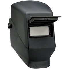 Jackson Safety - 4-1/4" Window Width x 2" Window Height, 10 Shade Fixed Shade Lens, Front Lift Welding Helmet - Black Thermoplastic - Americas Industrial Supply