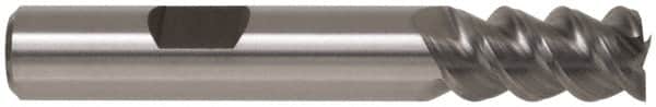 Hertel - 7/8" Diam, 1-7/8" LOC, 4 Flute Powdered Metal Roughing & Finishing Square End Mill - TiN Finish, 4-1/2" OAL, 7/8" Shank Diam, Weldon Shank, 60° Helix, Centercutting - Americas Industrial Supply