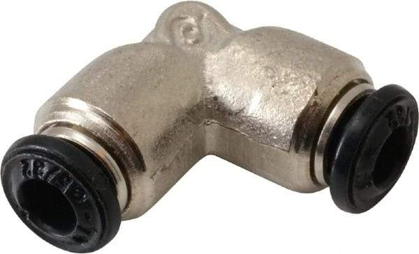 Alpha Technologies - 4mm Outside Diam, Nickel Plated Brass Push-to-Connect Tube Union Elbow - 250 Max psi, Tube to Tube Connection, Buna O-Ring - Americas Industrial Supply