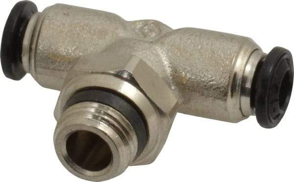 Alpha Technologies - 4mm Outside Diam, 1/8 Universal, Nickel Plated Brass Push-to-Connect Tube Male Swivel Branch Tee - 250 Max psi, Tube to Universal Thread Connection, Buna O-Ring - Americas Industrial Supply
