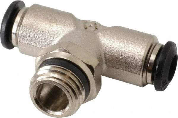 Alpha Technologies - 6mm Outside Diam, 1/4 Universal, Nickel Plated Brass Push-to-Connect Tube Male Swivel Branch Tee - 250 Max psi, Tube to Universal Thread Connection, Buna O-Ring - Americas Industrial Supply