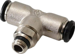 Alpha Technologies - 8mm Outside Diam, 1/8 Universal, Nickel Plated Brass Push-to-Connect Tube Male Swivel Branch Tee - 250 Max psi, Tube to Universal Thread Connection, Buna O-Ring - Americas Industrial Supply