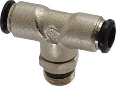 Alpha Technologies - 8mm Outside Diam, 1/4 Universal, Nickel Plated Brass Push-to-Connect Tube Male Swivel Branch Tee - 250 Max psi, Tube to Universal Thread Connection, Buna O-Ring - Americas Industrial Supply